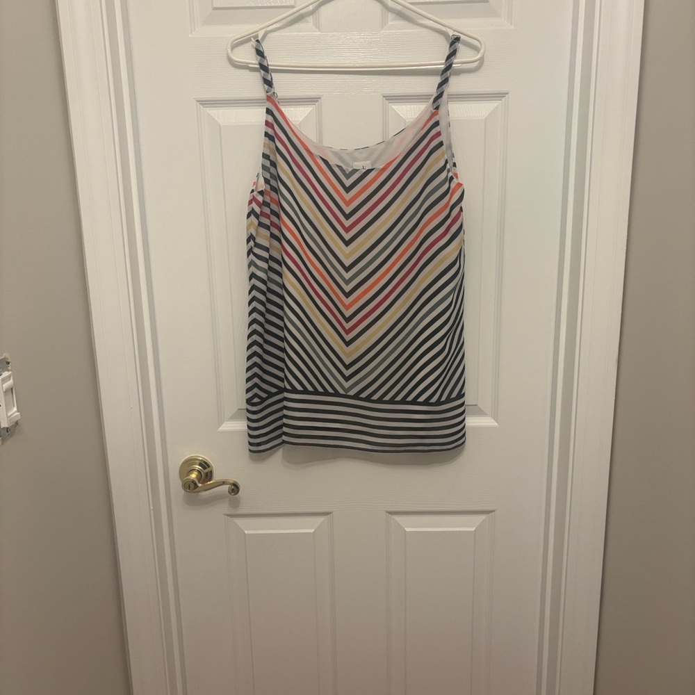 CAbi Chevron Striped Camisole in Navy and Coral